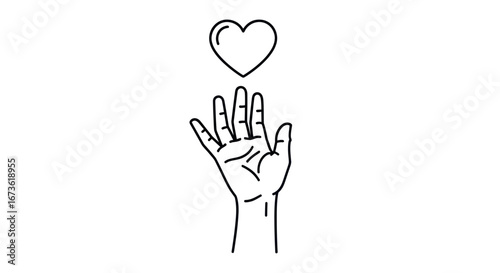Upward Reaching Hand with Heart Symbol.