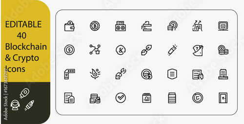 Collection of Blockchain and Crypto Icons Editable for Digital Projects and Web Design Solutions wit
