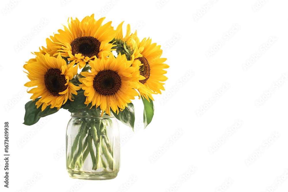 Obraz premium Bright sunflowers in a glass jar, celebrating summer's warmth.