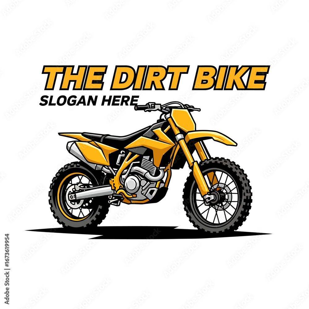 Obraz premium Illustration of a yellow and black dirt bike with the words
