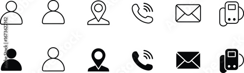 Collection of communication and contact icons in black and white