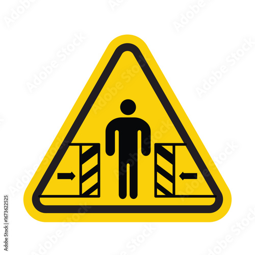 Risk of crushing warning sign yellow triangle symbol warning danger