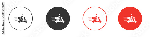 Delivery man riding motorcycle icon symbol for your website design, logo, app, UI.