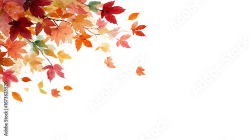Watercolor autumn leaves on black background. Fall design element.
