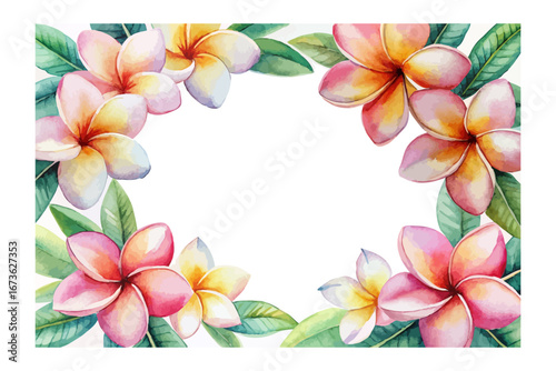 Watercolor tropical Plumeria floral frames