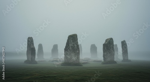 Ancient Stone Circle Shrouded in Fog