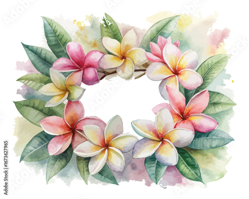 Watercolor tropical Plumeria floral frames