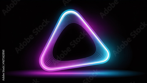  technolog Background, Abstract Glowing Neon Wave Triangle Shape on Dark Background, Abstract technology conсept of purple and blue neon gradient 3d lines. Glowing futuristic waves,  