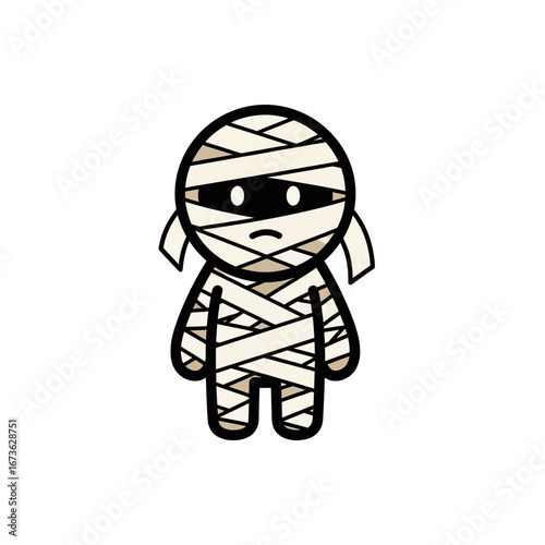 Cartoon Mummy Character Wrapped in Bandages with Sad Expression
