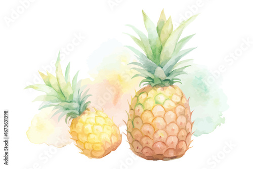 Watercolor tropical pineapple fruits