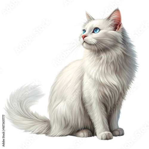 Majestic White Cat: Elegant Persian or Angora Breed, Blue Eyes, Luxurious Fur
