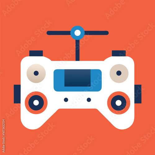 Flat vector illustration of a drone controller with buttons and joystick