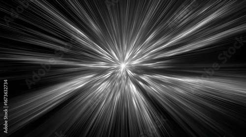 Abstract light speed background motion zoom blur effect black and white art