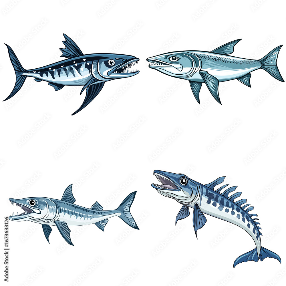 Fototapeta premium Barracuda in a vector style, isolated white background