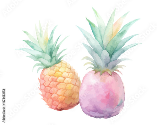 Watercolor tropical pineapple fruits