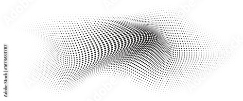 Flowing Wave Dot Halftone Pattern: Curve Gradient Shape on Transparent Background. Suitable for AI, Tech, Network, Digital, Science, and Technology Themes.