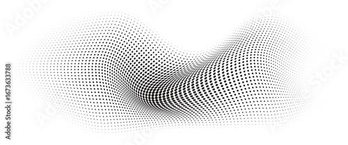 Flowing Wave Dot Halftone Pattern: Curve Gradient Shape on Transparent Background. Suitable for AI, Tech, Network, Digital, Science, and Technology Themes.