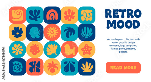 Colorful geometric abstract art with nature and animal motifs