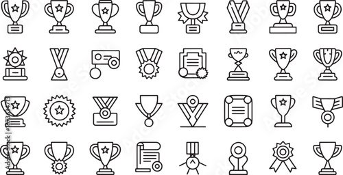 Vector Illustration Collection of Award, Trophy, and Medal Icons for Achievement and Recognition