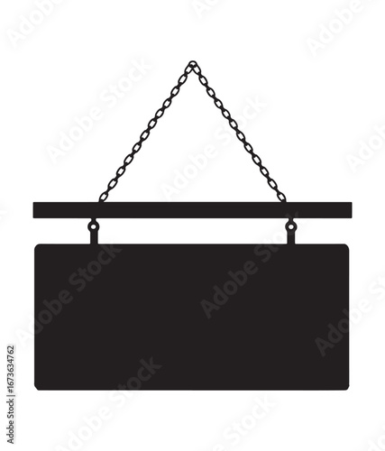 Simple black vector icon of a hanging billboard.