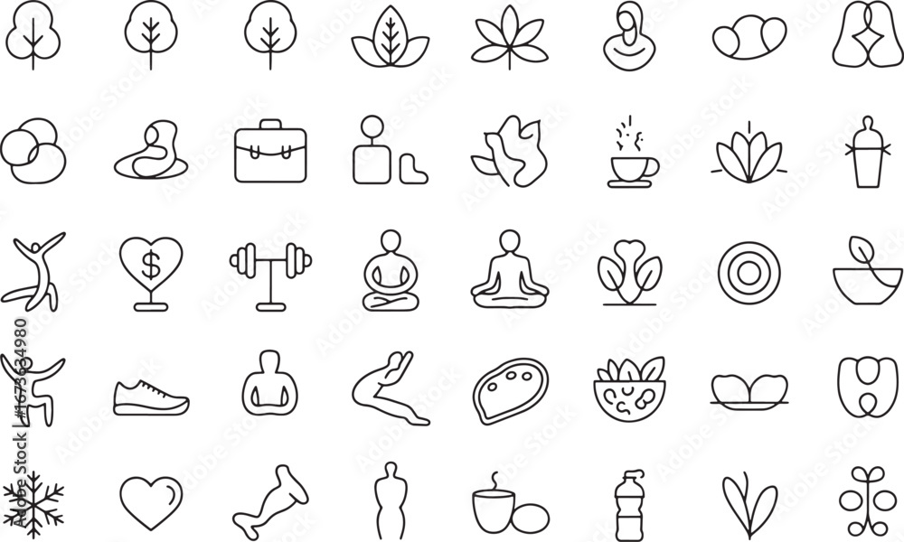 Naklejka premium Wellness & Fitness Line Icons 40 Minimalist Vector Illustrations