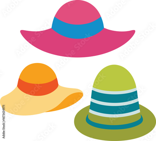 Set of female summer hats vector illustration