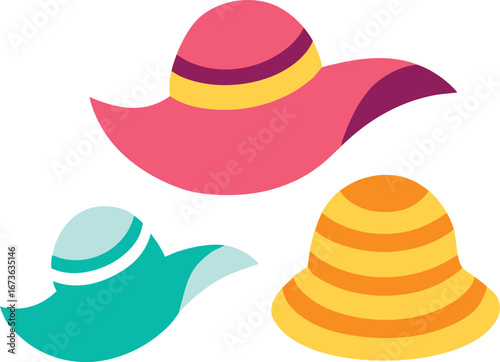 Set of female summer hats vector illustration