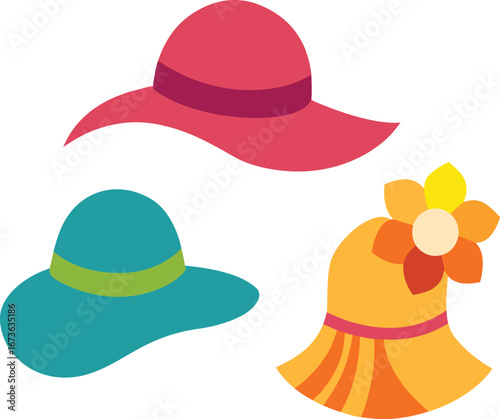 Set of female summer hats vector illustration