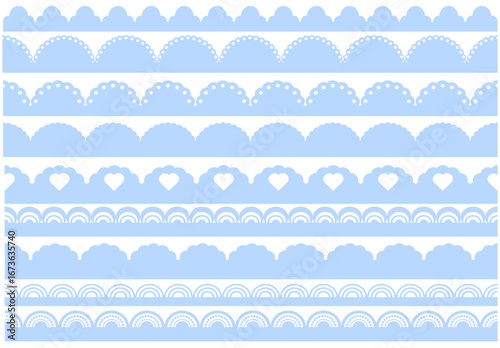 Vector seamless set with jagged edge. Borders and dividers. Repeating frill ornament. Element for your texture ribbons design