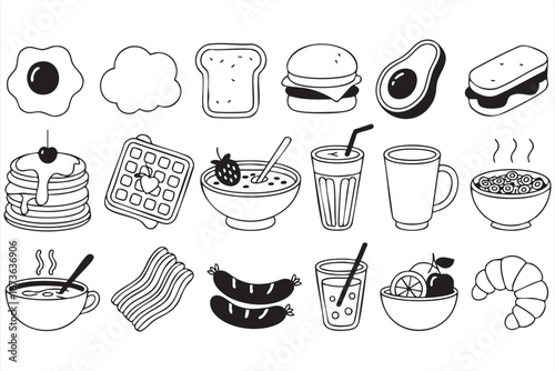 Morning Meal Symbols Featuring Pancakes, Eggs, and Toast