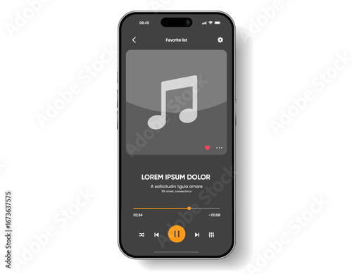 Media music player interface isolated on white background. Multimedia frame template. Mockup live stream window, player. Online broadcasting. Multimedia navigation and music application.