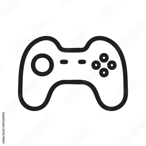 A stylized line icon of a video game controller.