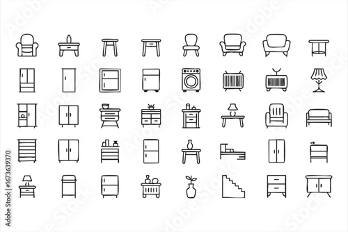 Home Furniture Icons Set in Clean Line Vector Style
