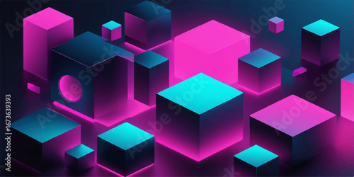 Colorful, bright cubes in a geometric pattern form a futuristic 3D abstract background