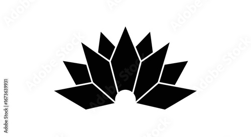 Abstract Black Geometric Lotus-Shaped Emblem.
