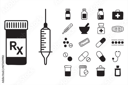 Vector Icons of Pharmaceutical and Medical Equipment