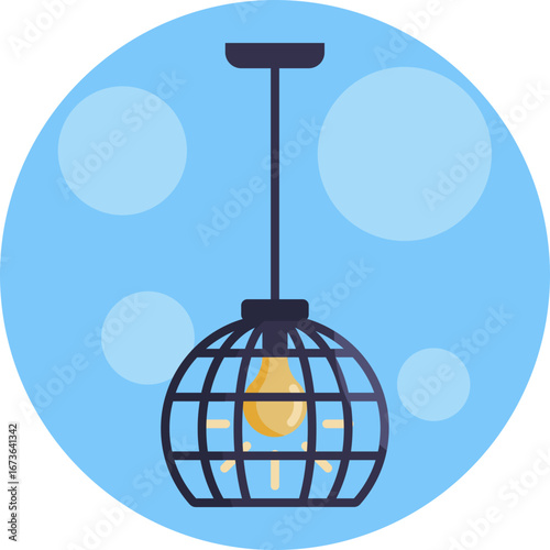 Icon of a ceiling-mounted hanging lamp with a downward light beam.