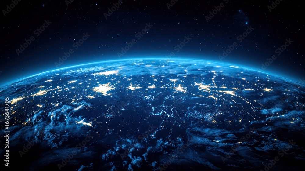 Obraz premium Earth's nightlights, space view, global connectivity, website banner