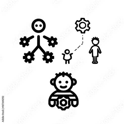 Baby icon set vector including gear symbol for childcare development and parenting concept