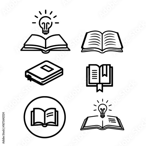Book icon set vector including open closed and stacked books for education and reading concept