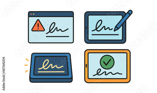 Business, office outline icon set for pdf, signature, document, approval graphics