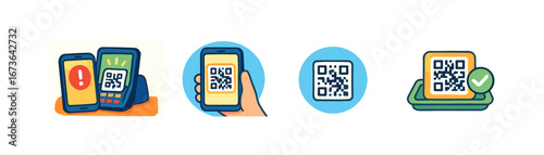 Qr code flat icon set. scan, verification, payment icons for digital transactions
