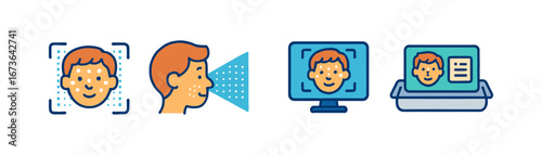 Facial recognition filled icon set. biometrics, identification, security imagery collection