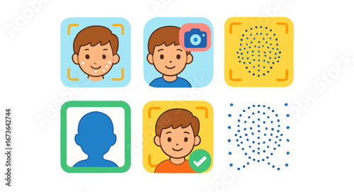 Profile and facial recognition icon set. secure and private linear icon collection