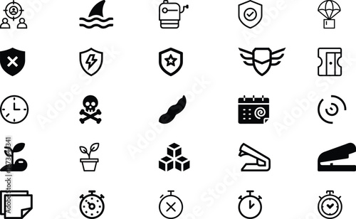 Assortment of Business, Danger, and Growth Icons in Black and White target people