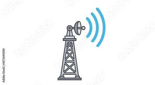 Communication Tower with Signal Waves.