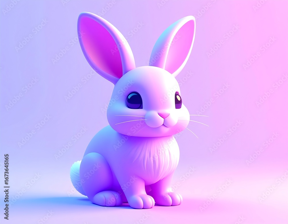 Obraz premium A Charming Pastel Pink 3D Rendered Bunny Sitting Quietly in Soft Ambient Light