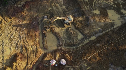 Congo – 4K Drone Aerial of Gold Mining Industry in Rainforest at Sunset