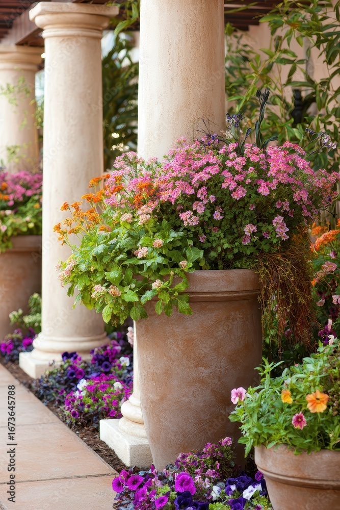 Naklejka premium A row of pots with flowers in them