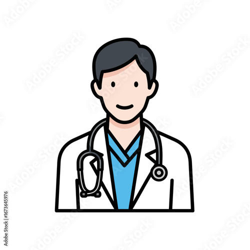 Cartoon Doctor with Stethoscope and White Coat Illustration